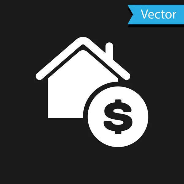 Casa Blanca con símbolo del dólar aislado sobre fondo negro. Hogar y dinero. Concepto inmobiliario. Ilustración vectorial — Vector de stock