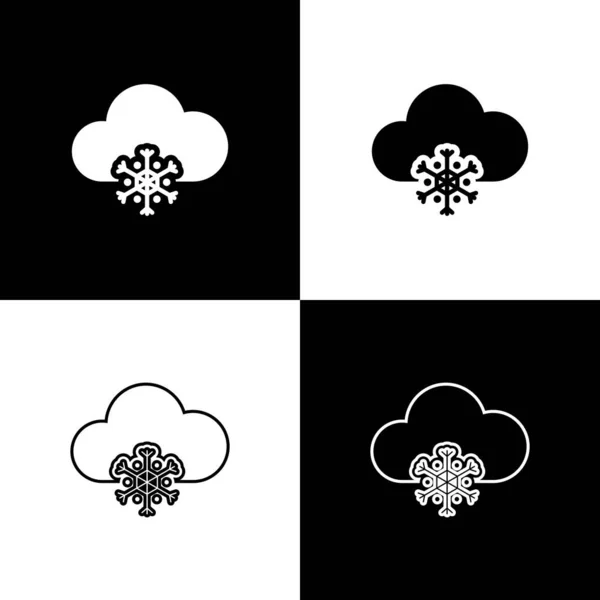 Набор с иконой снега на черно-белом фоне. Облако со снежинками. Единая икона погоды. Снежный знак. Векторная миграция — стоковый вектор