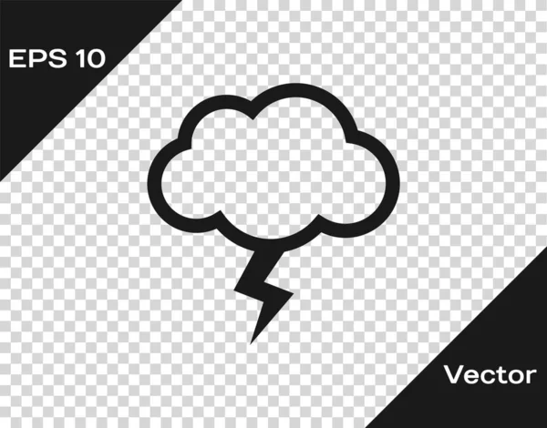 Icono de tormenta gris aislado sobre fondo transparente. Nube y relámpago. Icono del tiempo de tormenta. Ilustración vectorial — Vector de stock