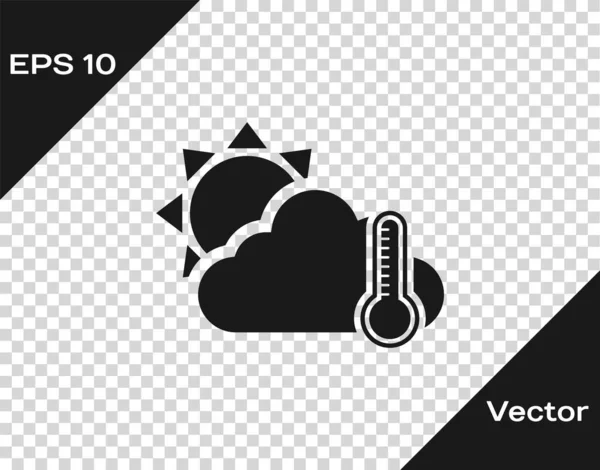 Termômetro cinza e nuvem com ícone de sol isolado em fundo transparente. Ilustração vetorial — Vetor de Stock