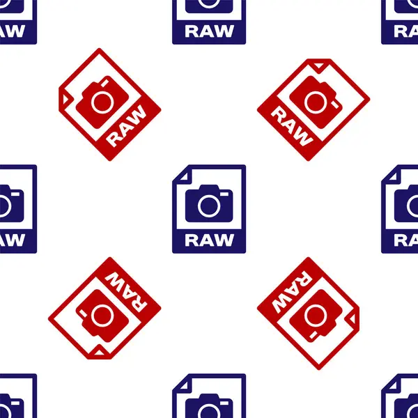 Documento de archivo RAW azul y rojo. Descargar icono de botón crudo aislado patrón sin costura sobre fondo blanco. Símbolo RAW. Ilustración vectorial — Vector de stock