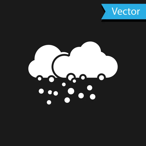 Nuvola Bianca con icona di neve isolata su sfondo nero. Nuvola con fiocchi di neve. Icona del tempo singolo. Segno di neve. Illustrazione vettoriale — Vettoriale Stock