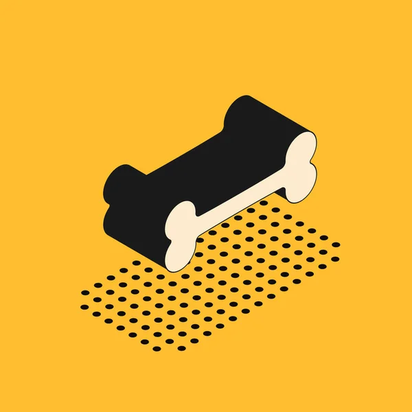 Icono isométrico de hueso de perro aislado sobre fondo amarillo. Mascotas símbolo de comida. Ilustración vectorial — Vector de stock