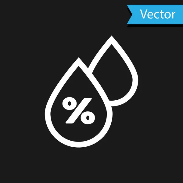 Weißwasser Tropfen Prozentsatz Symbol isoliert auf schwarzem Hintergrund. Feuchtigkeitsanalyse. Vektorillustration — Stockvektor
