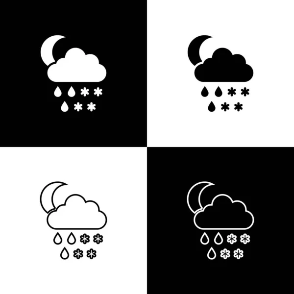 На черно-белом фоне изображена икона снега, дождя и луны. Значок погоды. Векторная миграция — стоковый вектор