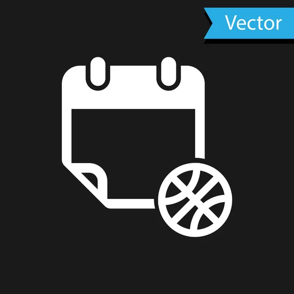 Weißer Basketball auf Sportkalender Ikone isoliert auf schwarzem Hintergrund. Vektorillustration — Stockvektor