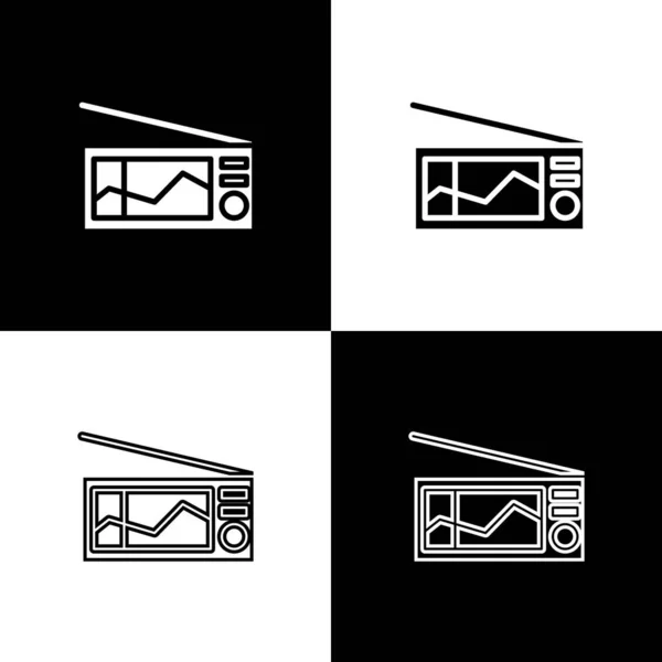 Set Radio s ikonou antény izolované na černobílém pozadí. Vektorová ilustrace — Stockový vektor