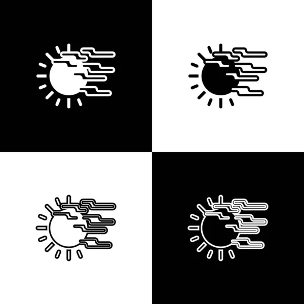 Set Icono de niebla y sol aislado sobre fondo blanco y negro. Ilustración vectorial — Vector de stock