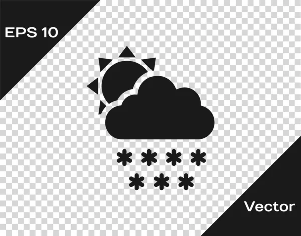 Nube gris con icono de nieve y sol aislado sobre fondo transparente. Nube con copos de nieve. Icono de tiempo único. Signo de niebla. Ilustración vectorial — Vector de stock