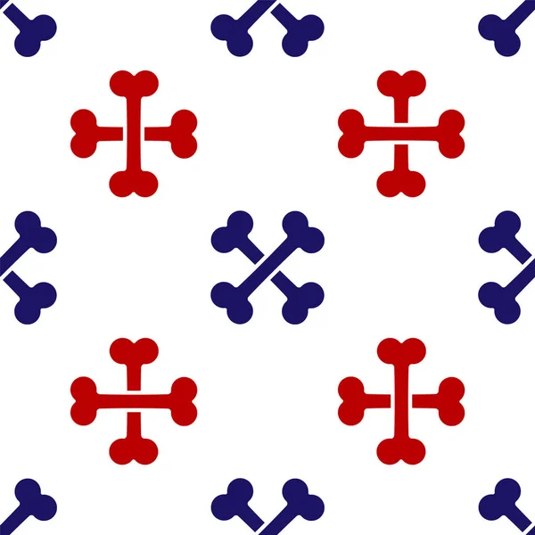 Azul y rojo Huesos cruzados icono aislado patrón sin costura sobre fondo blanco. Mascotas símbolo de comida. Ilustración vectorial — Vector de stock