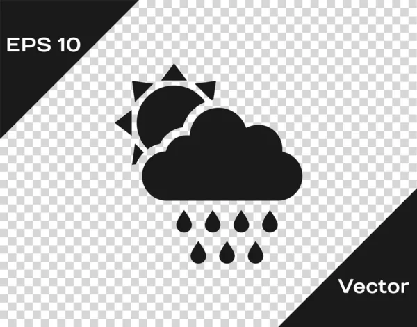 Nuvem cinza com ícone de chuva e sol isolado em fundo transparente. Precipitação de nuvens de chuva com gotas de chuva. Ilustração vetorial — Vetor de Stock