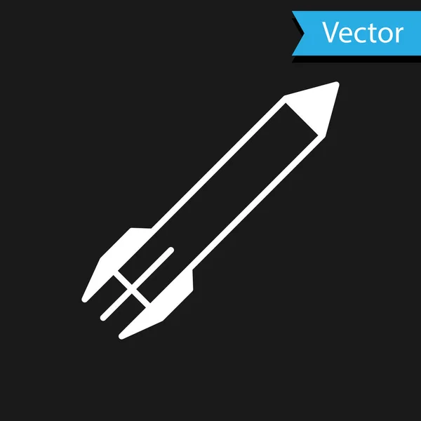 Ícone de foguete branco isolado no fundo preto. Ilustração vetorial — Vetor de Stock