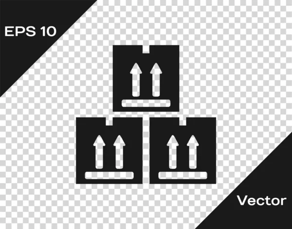 Grauer Karton mit Verkehrssymbolsymbol auf transparentem Hintergrund. Box, Paket, Paketschild. Lieferung, Transport und Versand. Vektorillustration — Stockvektor