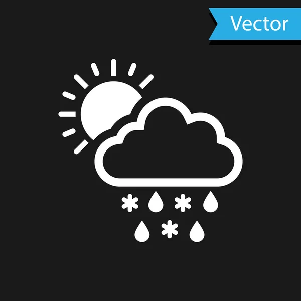 Nube Blanca con la nieve, la lluvia y el sol icono aislado sobre fondo negro. Icono del clima. Ilustración vectorial — Vector de stock