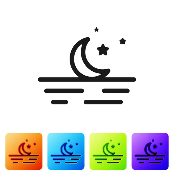 Lua Negra e estrelas ícone isolado no fundo branco. Definir ícones em botões quadrados de cor. Ilustração vetorial — Vetor de Stock