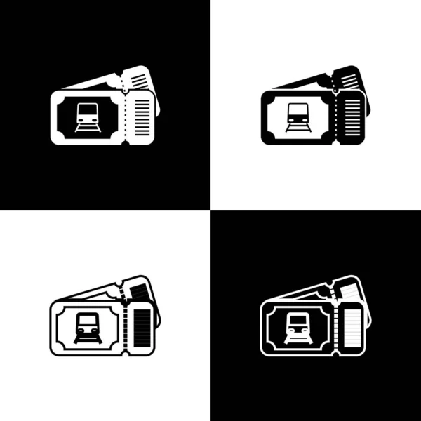 Setzen Zugfahrschein-Symbol isoliert auf schwarz-weißem Hintergrund. Bahnfahren. Vektorillustration — Stockvektor