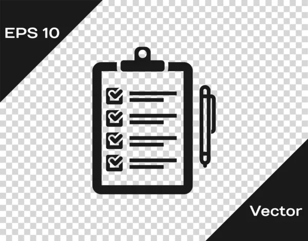 Grey Verification of delivery list clipboard and pen icon isolated on transparent background. Ilustração vetorial — Vetor de Stock