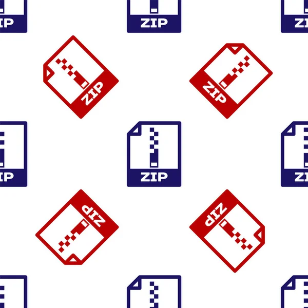 Documento de arquivo ZIP azul e vermelho. Baixar ícone de botão zip isolado padrão sem costura no fundo branco. Símbolo do ficheiro ZIP. Ilustração vetorial — Vetor de Stock