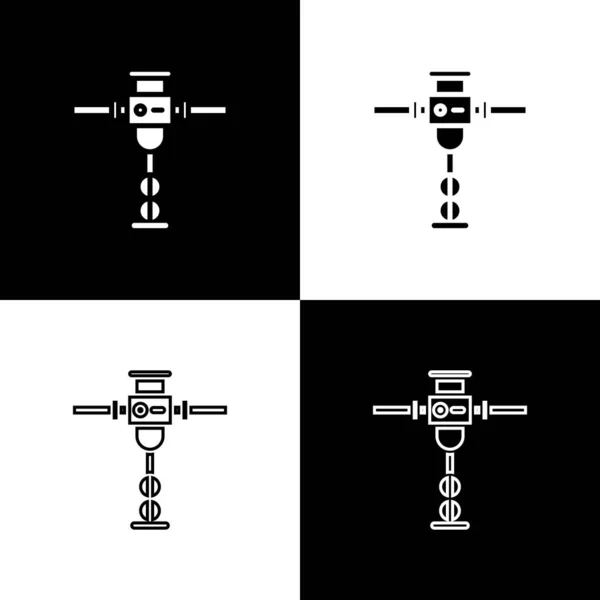 Imposta icona del martello pneumatico di costruzione isolata su sfondo bianco e nero. Illustrazione vettoriale — Vettoriale Stock