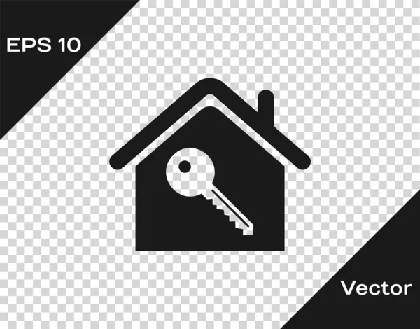 Casa gris con icono clave aislado sobre fondo transparente. El concepto de llave en mano de la casa. Ilustración vectorial — Vector de stock