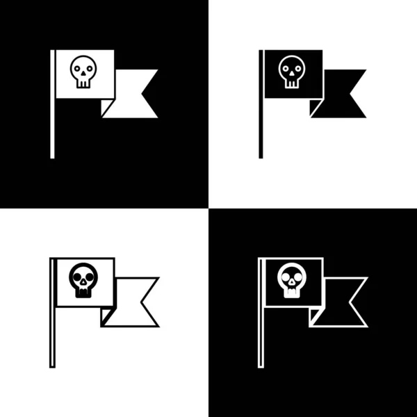 Establecer bandera pirata con icono de cráneo aislado sobre fondo blanco y negro. Ilustración vectorial — Vector de stock