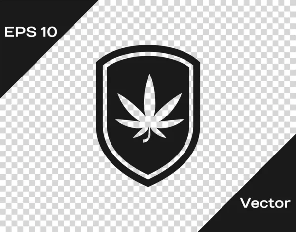 Grey Shield and marijuana or cannabis leaf icon isolated on transparent background. Marijuana legalization. Hemp symbol. Vector Illustration — Stock Vector