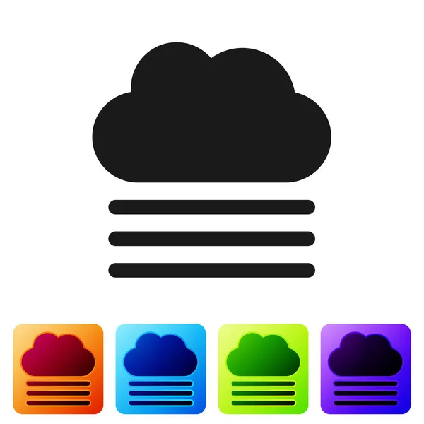 Nebbia nera e icona nuvola isolata su sfondo bianco. Imposta le icone nei pulsanti quadrati a colori. Illustrazione vettoriale — Vettoriale Stock