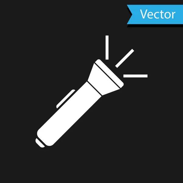 Icono de linterna blanca aislado sobre fondo negro. Ilustración vectorial — Archivo Imágenes Vectoriales