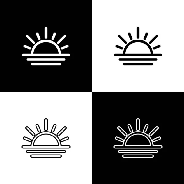 Definir o ícone do pôr do sol isolado no fundo preto e branco. Ilustração vetorial — Vetor de Stock