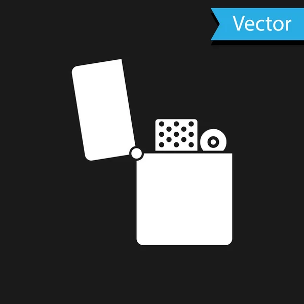 Ícone de isqueiro branco isolado no fundo preto. Ilustração vetorial — Vetor de Stock