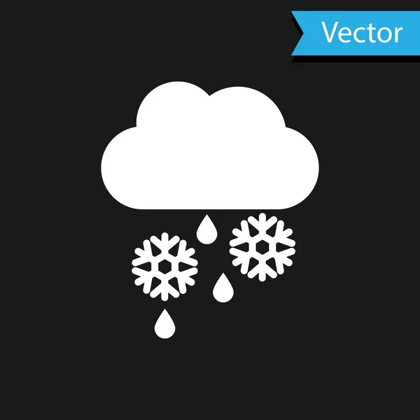 Nuage blanc avec icône neige, pluie et lune isolée sur fond noir. Icône météo. Illustration vectorielle — Image vectorielle