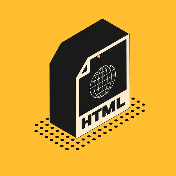 Изометрический HTML-документ. Иконка кнопки выделена на желтом фоне. Символ HTML-файла. Знак языка разметки. Векторная миграция — стоковый вектор