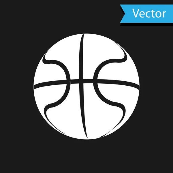 Icono de pelota de baloncesto blanco aislado sobre fondo negro. Símbolo deportivo. Ilustración vectorial — Vector de stock