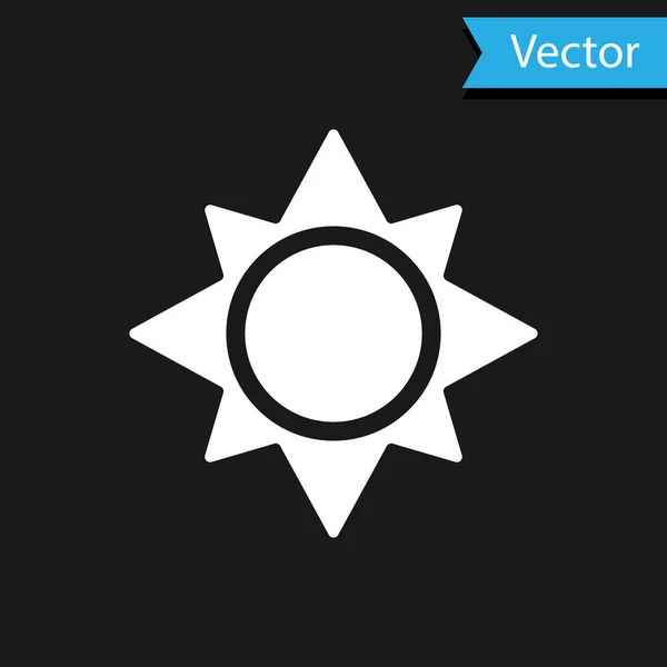Weißes Sonnensymbol isoliert auf schwarzem Hintergrund. Vektorillustration — Stockvektor