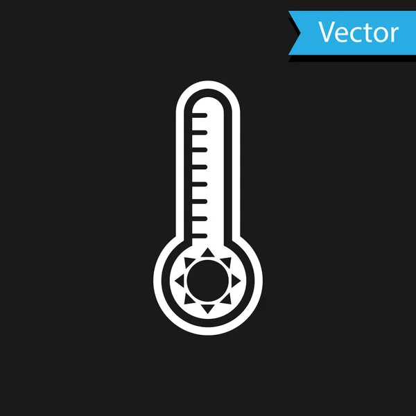 Weißes Meteorologie-Thermometer, das Hitze und Kälte misst, isoliert auf schwarzem Hintergrund. Thermometerausrüstung, die heißes oder kaltes Wetter zeigt. Vektorillustration — Stockvektor