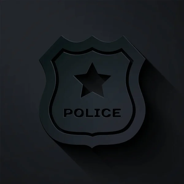 Corte de papel Icono de placa policial aislado sobre fondo negro. Insignia del sheriff. Estilo de arte de papel. Ilustración vectorial — Archivo Imágenes Vectoriales