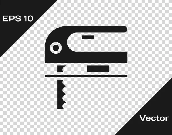 Jigsaw elétrico cinza com ícone de lâmina afiada de aço isolado em fundo transparente. Ferramenta elétrica para madeira. Ilustração vetorial — Vetor de Stock