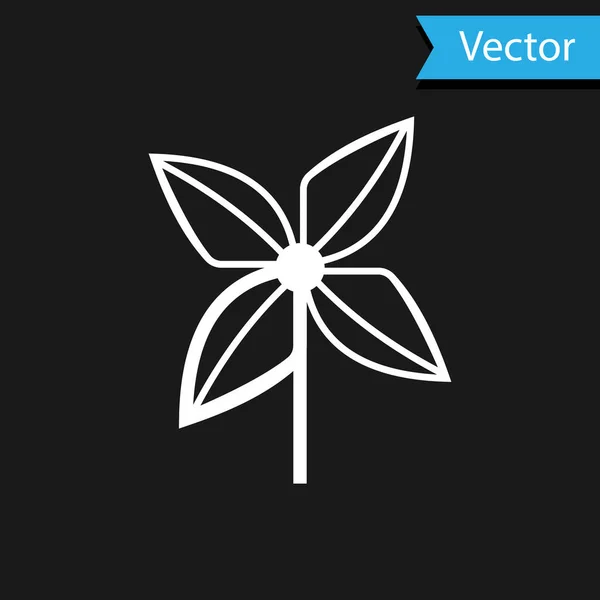 Weißes Windrad-Symbol isoliert auf schwarzem Hintergrund. Windrad-Spielzeugikone. Vektorillustration — Stockvektor