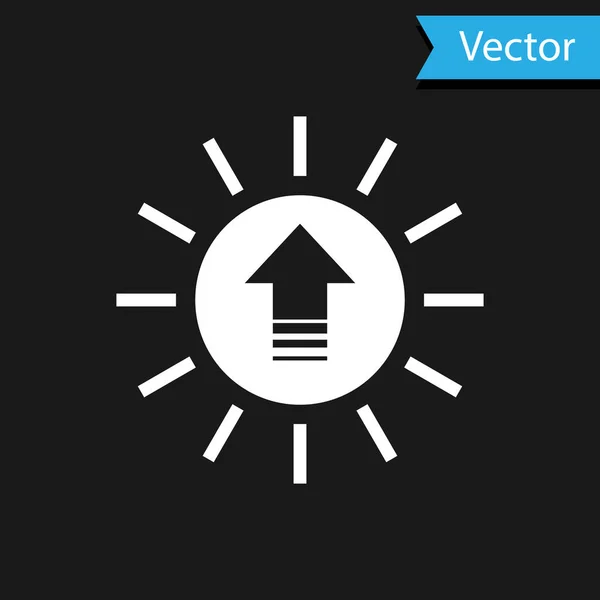 Icono blanco del atardecer aislado sobre fondo negro. Ilustración vectorial — Vector de stock