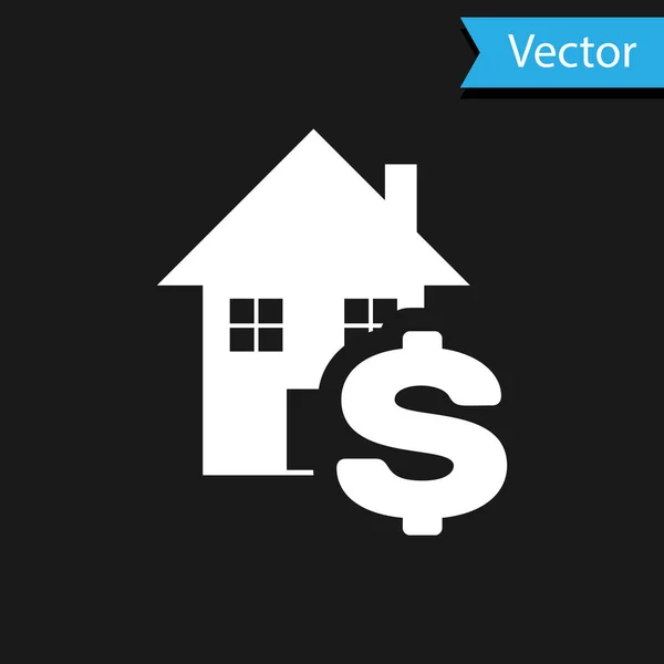 Weißes Haus mit Dollarsymbol auf schwarzem Hintergrund. Heimat und Geld. Immobilienkonzept. Vektorillustration — Stockvektor