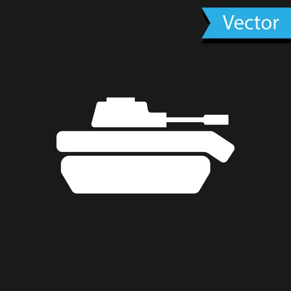 Icono del tanque militar blanco aislado sobre fondo negro. Ilustración vectorial — Vector de stock