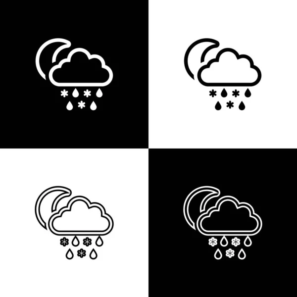 Wolke mit Schnee und Regen Ikone isoliert auf schwarz-weißem Hintergrund. Wettersymbol. Vektorillustration — Stockvektor