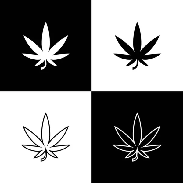 Set Medical marijuana or cannabis leaf icon isolated on black and white background. Hemp symbol. Vector Illustration — Stock Vector
