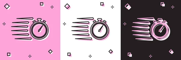 Zestaw ikony Stopwatch na różowym i białym, czarnym tle. Znak czasowy. Znak chronometryczny. Ilustracja wektora — Wektor stockowy