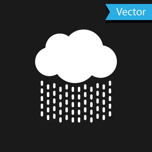Weiße Wolke mit Regensymbol auf schwarzem Hintergrund. Regenwolken Niederschlag mit Regentropfen. Vektorillustration — Stockvektor
