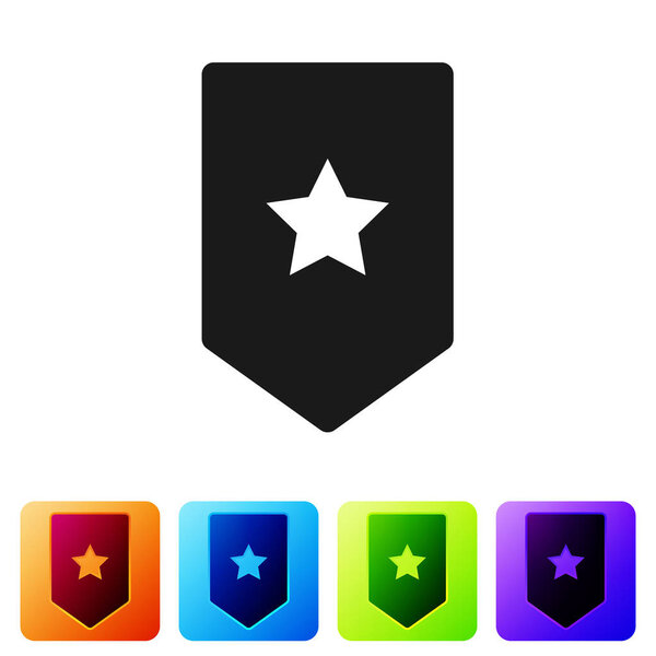 Black Chevron icon isolated on white background. Military badge sign. Set icons in color square buttons. Vector Illustration