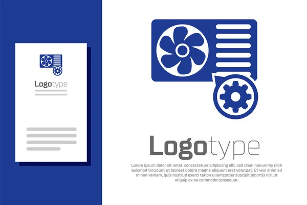 Blauwe Airconditioner en tandwielpictogram geïsoleerd op witte achtergrond. Aanpassen app, service concept, instelling opties, onderhoud, reparatie, vaststelling. Logo ontwerp template element. Vector Illustratie — Stockvector