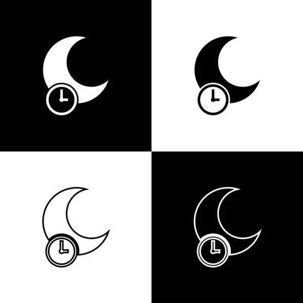 Set Icono de la luna durmiente aislado sobre fondo blanco y negro. Ilustración vectorial — Vector de stock