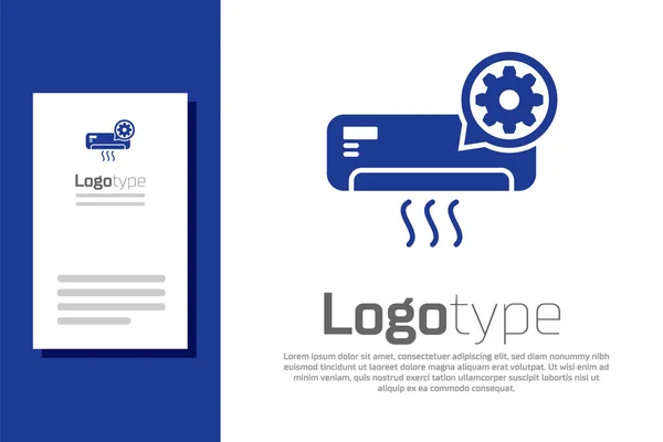 Blaue Klimaanlage und Getriebesymbol isoliert auf weißem Hintergrund. Anpassung App, Servicekonzept, Einstellungsmöglichkeiten, Wartung, Reparatur, Reparatur. Logo Design Template-Element. Vektorillustration — Stockvektor