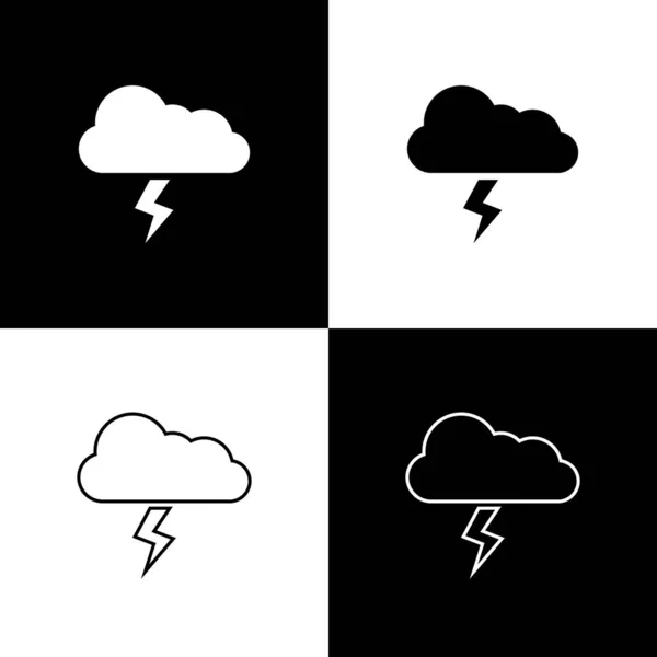 Establecer Tormenta icono aislado sobre fondo blanco y negro. Nube y relámpago. Icono del tiempo de tormenta. Ilustración vectorial — Archivo Imágenes Vectoriales